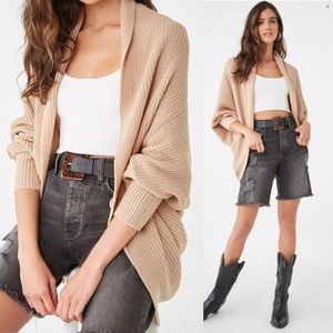 FOREVER 21 TAUPE RIBBED OPEN FRONT CARDIGAN